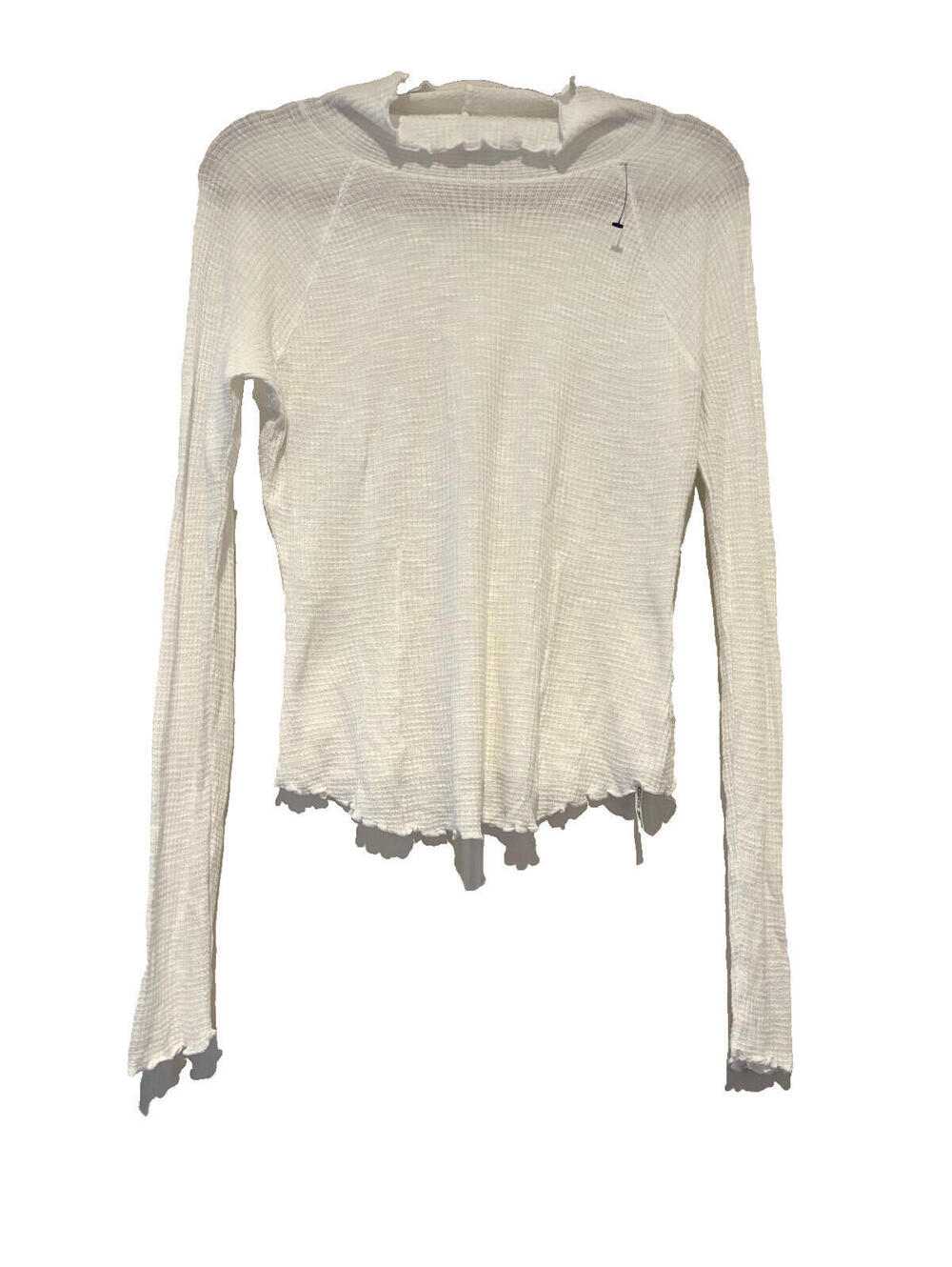 Free People Intimately‎ sz S white waffle knit long sleeve lettuce neck shirt B